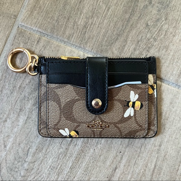 Coach Bags Coach Attachment Card Case In Signature Canvas With Bee 